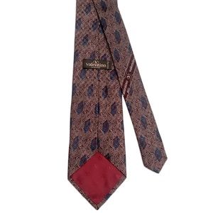 Valentino 100% Silk Luxury Tie‎ Handmade Maroon Geometric Vintage Designer Retro